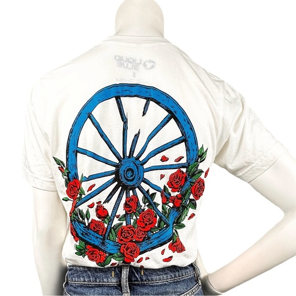 Grateful Dead Bertha Wheel & Roses White Athletic T-Shirt 2 Sided Size Small - Picture 3 of 11